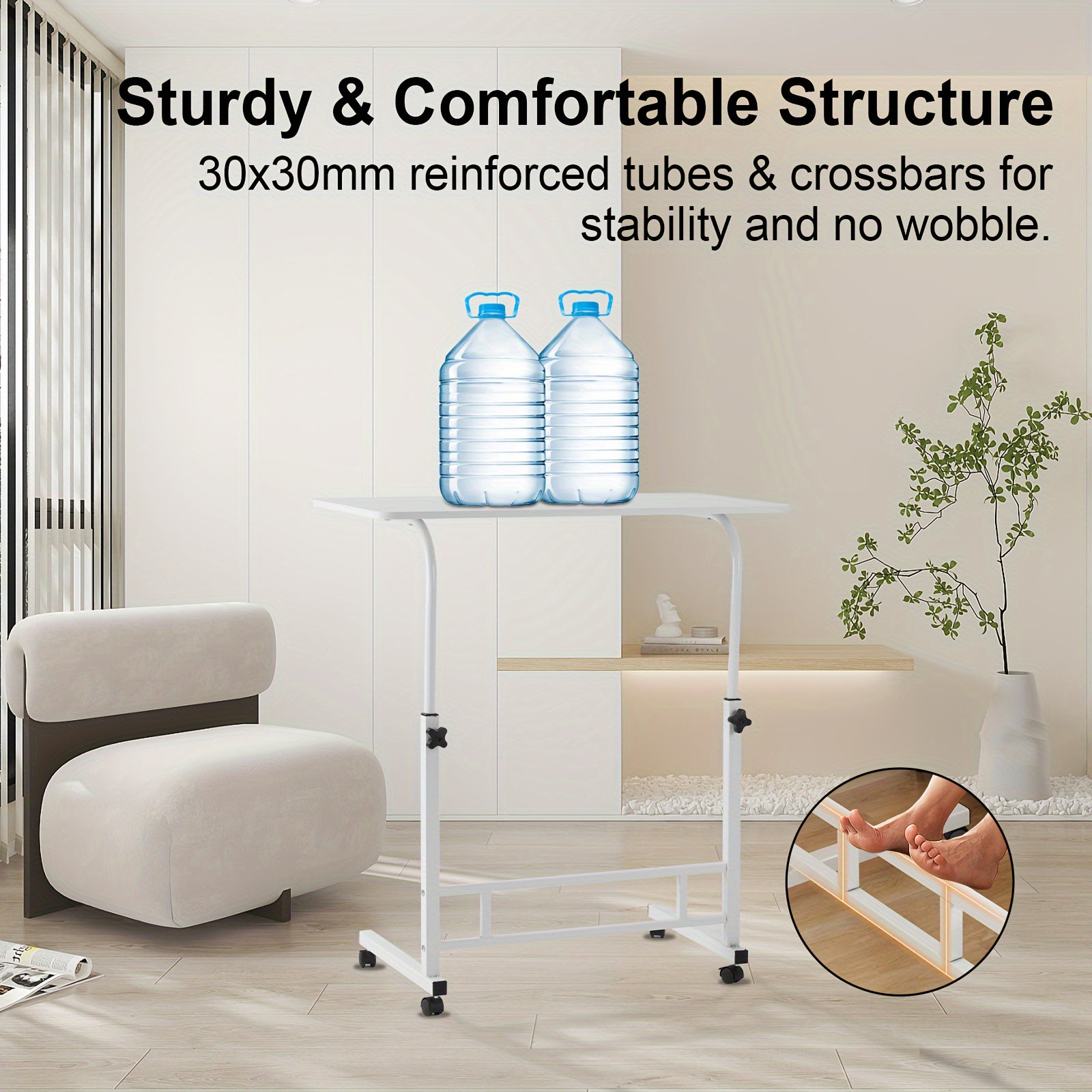 Ergonomic Standing Desk Adjustable Height, Mobile Computer Desk with Universal Wheel, Stable And Comfortable, Sturdy And Durable, Easy to Assemble, Spacious Study Table, Suitable for Home Office, Sofa